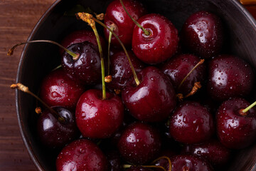 dark red natural fresh delicious wet cherries