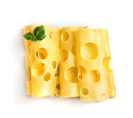 slices of hard cheese on a white background