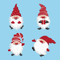 Cute cartoon Gnomes set. Christmas characters, vector illustration.