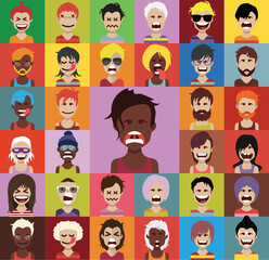 User avatars, avatars with faces and heads for social network ( Male and female faces )