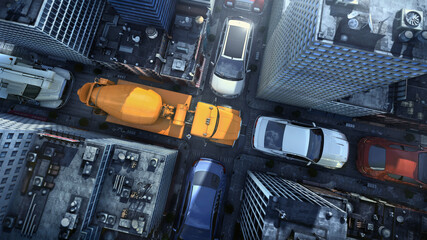 USA, New York, New York City, Aerial view of cement truck on street