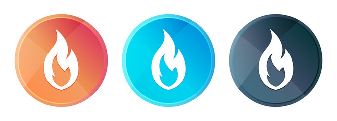 Fire flame icon steam mist round button set shiny illustration