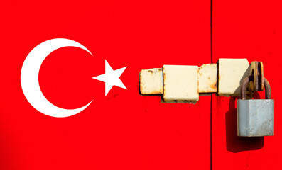 Flag of turkey is in texture. Template. Coronavirus pandemic. Countries are closed. Locks.