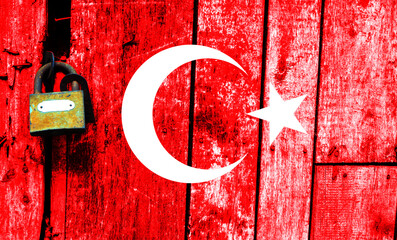 Flag of turkey is in texture. Template. Coronavirus pandemic. Countries are closed. Locks.