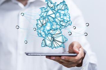 Abstract of germany map network, internet and global connection concept, Wire Frame 3D mesh...
