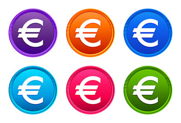 Euro sign icon luxury bright round button set 6 color vector