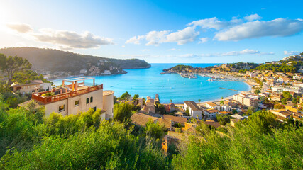Fototapeta na wymiar Beautiful harbour of Port de Soller, Majorca, Balearic Islands, Spain