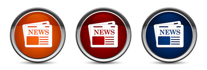Newspaper icon exclusive blue red and orange round button design set