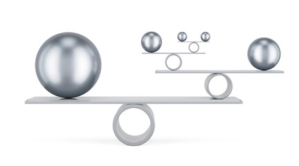 Balance concept with steel spheres, 3D rendering