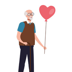 Grandfather with heart balloon design, Old man male person father grandparents family senior and people theme Vector illustration