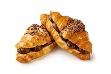 Chocolate croissants on a white background