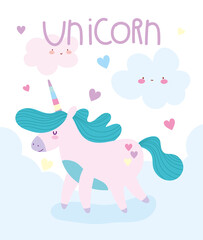 little unicorn hearts clouds fantasy magic animal cartoon