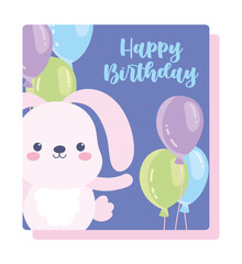 happy birthday, cute rabbit balloons cartoon celebration decoration card