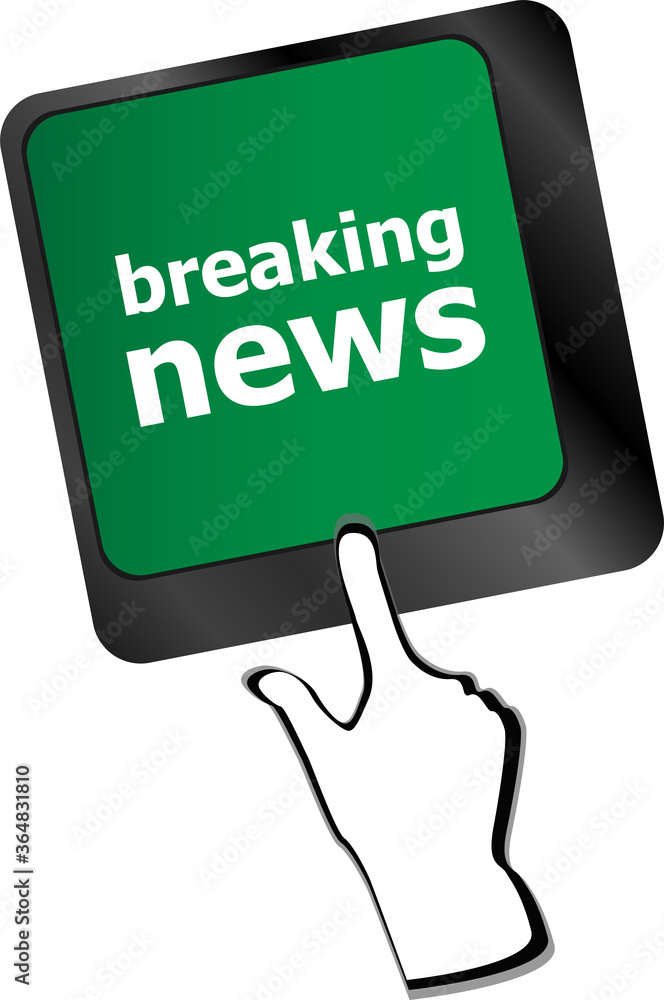 Poster breaking news button on computer keyboard pc key