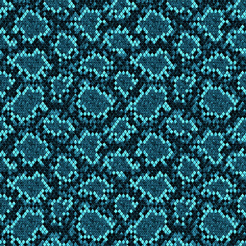 Snakeskin seamless pattern. Black and teal turquoise reptile repeating texture.