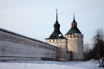 Kirillo-Belozersky orthodox monastery citadel in winter, Kirillov, Russia