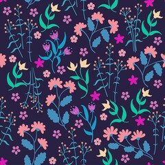 Seamless pattern with cute small flowers. Vector floral background.