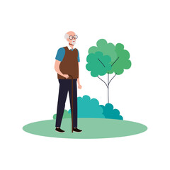 Grandfather at park with tree design, Old man male person father grandparents family senior and people theme Vector illustration