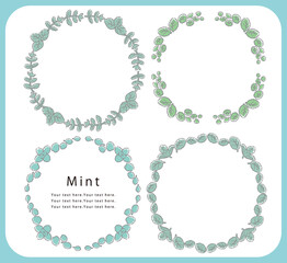 ミントを使ったフレーム素材のセット。ベクター画像。