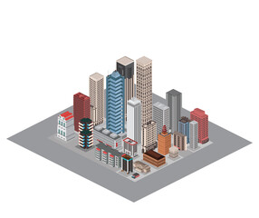 Isometric city with with urban traffic