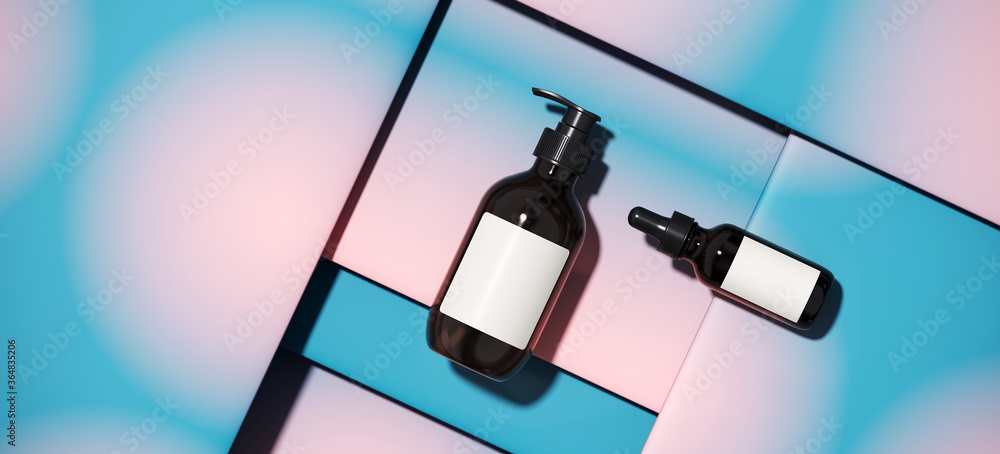 Poster minimal abstract mockup background for product presentation. cosmetic bottle on blending vibrant gra