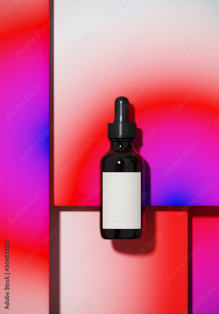 Poster minimal abstract mockup background for product presentation. cosmetic bottle on blending vibrant gra