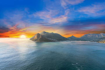Hout Bay sunset on Atlantic seaboard in Cape Town South Africa