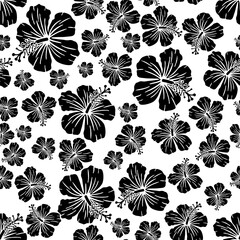 Fototapeta premium Random hibiscus flower seamless repeat pattern background 