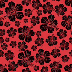 Fototapeta premium Random hibiscus flower seamless repeat pattern background 
