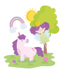 flying little fairy princess with magic unicorn tale cartoon