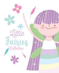 little fairy princess with wings and flowers tale cartoon