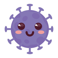carton coronavirus emoji, purple cell with face, covid 19 emoticon vector illustration design