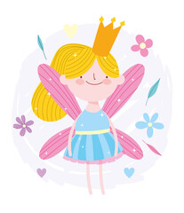 little fairy princess with gold crown flowers tale cartoon