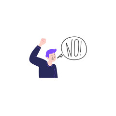 Flat illustration of a female activist with short purple hair shouting No. No means no concept