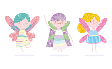 cute little fairies princess with wings characters tale cartoon