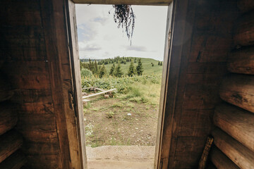 A view from the top of a wooden door