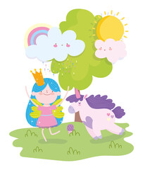 Obraz na płótnie Canvas little fairy princess with adorable unicorn tale cartoon