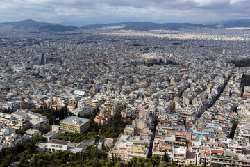 View of the city of Athens from Lycabettus hill, Greece