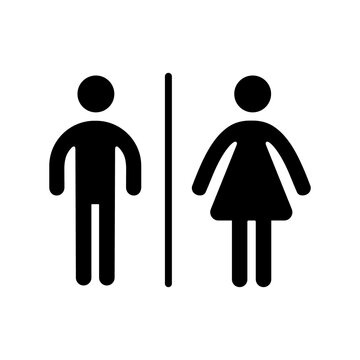 Woman and man public toilet vector signs, female and male hygiene washrooms symbols