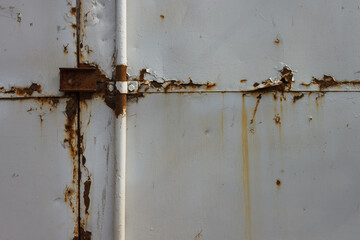 Rusty metal doors. Texture of rust, old painted rust metal surface. Background. Close-up