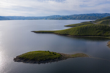 Aerial of San Luis Reservoir in Central California. 