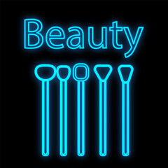 set of neon brushes on a black matte background. brushes for makeup, creating a new image, makeup artist tools. icon, sign for a beauty studio. vector illustration
