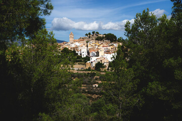 View on the hill of Polop de Marina surrounded by pine trees at the Costa Blanca, Spain