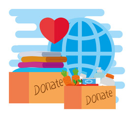 donate boxes and global sphere design of Charity community care and work theme Vector illustration