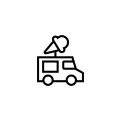 Ice cream van vector icon in black line style icon, style isolated on white background