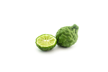 Bergamot fruit with cut in half isolated on white background