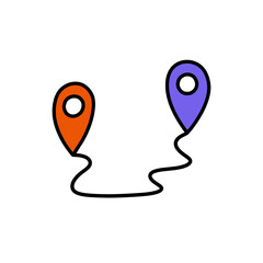 map pointer doodle icon, vector color illustration
