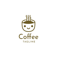 Coffee cup Logo With smile face Template vector icon design