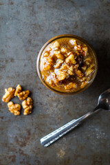 Homemade wet walnuts in a jar