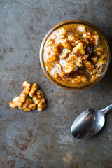 Homemade wet walnuts in a jar